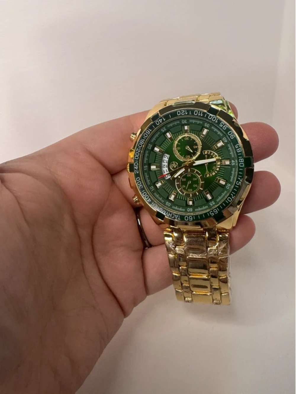 AJ sports-master men’s gold tone stainless steel watch green dial 48mm